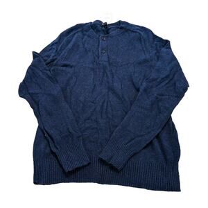 J. Crew NEW Men's Henley Lambswool Sweater Navy Blue Size Large Pullover.